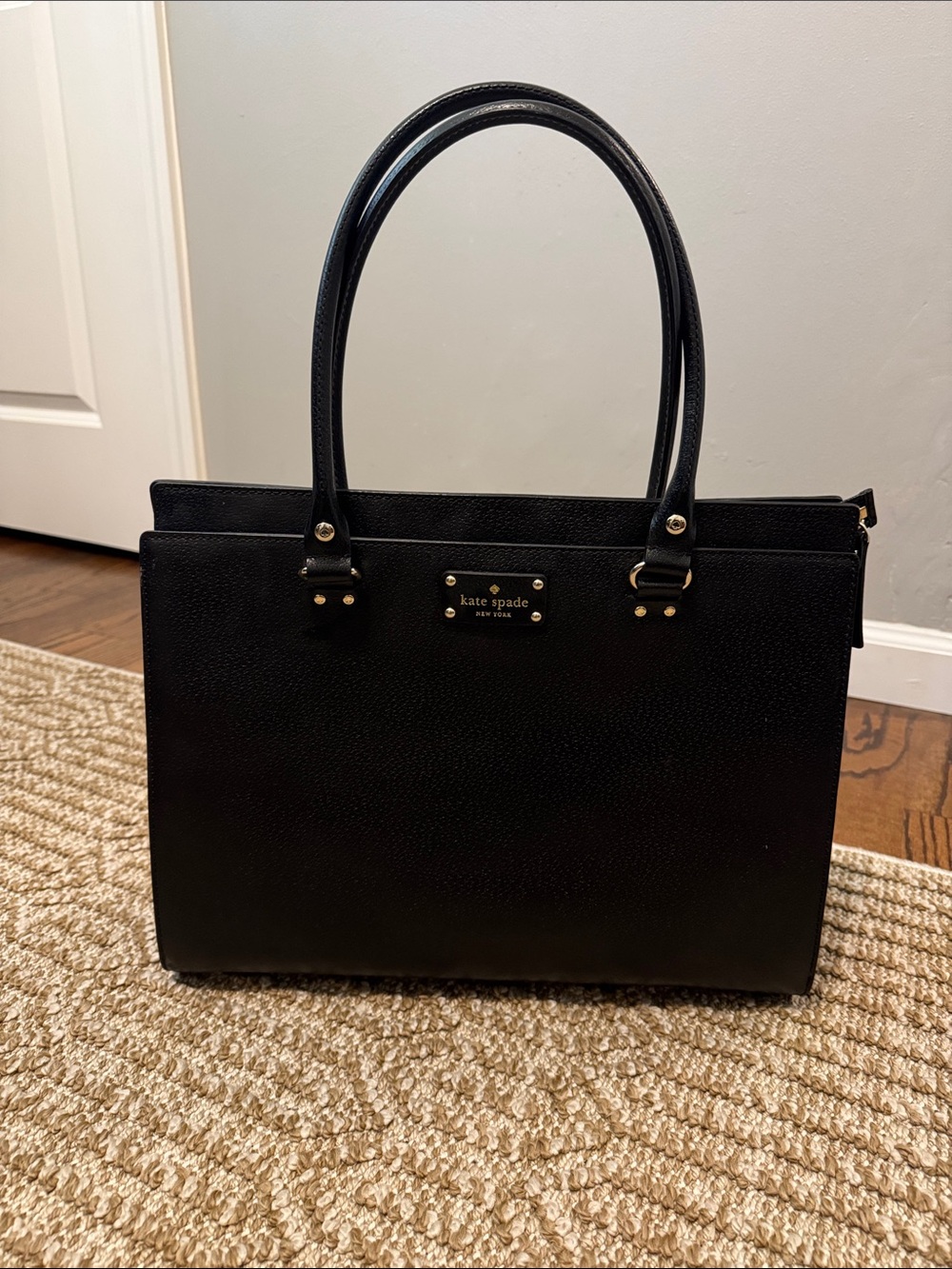kate spade Black Structured Leather Tote with Gold Hardware